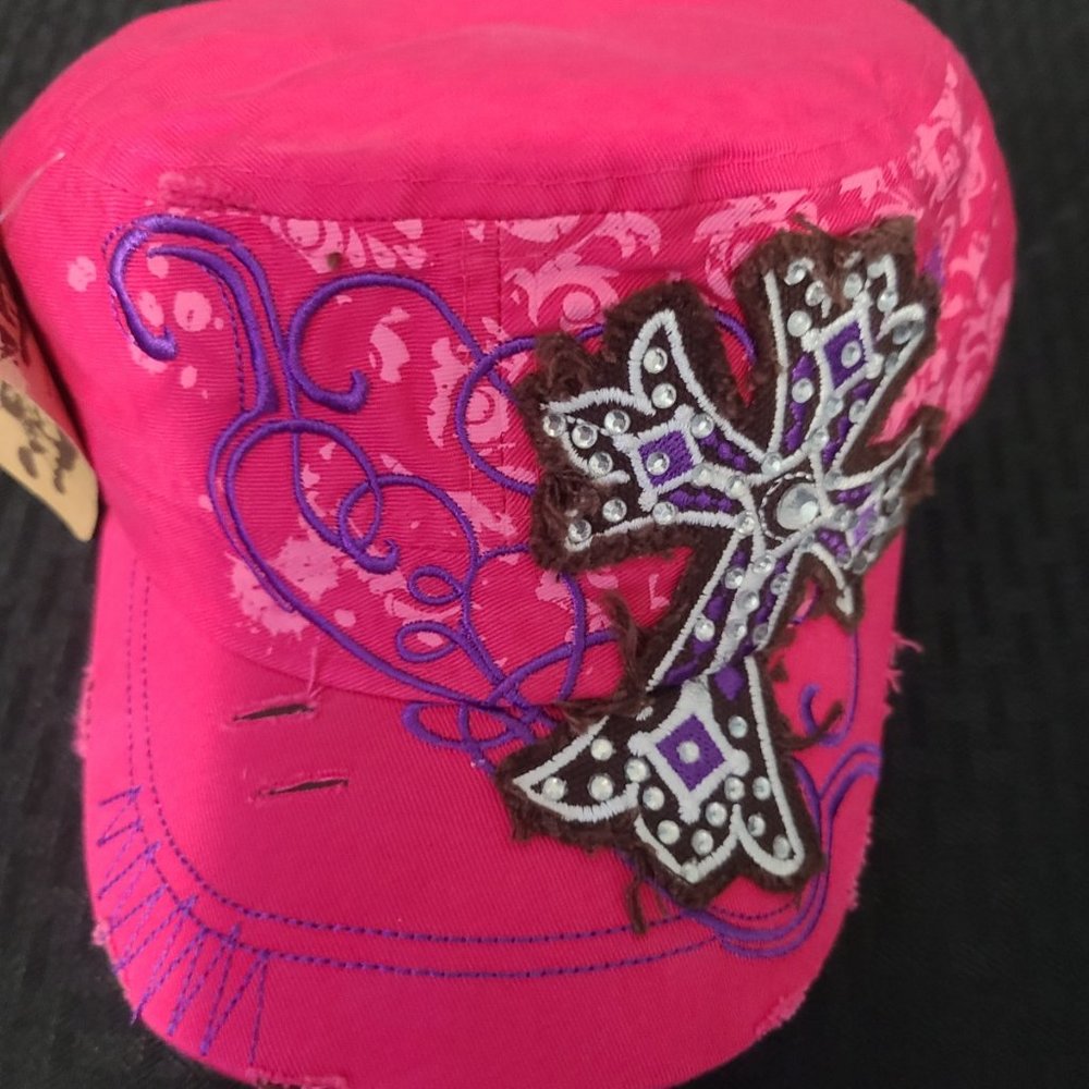 Pink & Purple Rhinestone Cross Adjustable Hat
